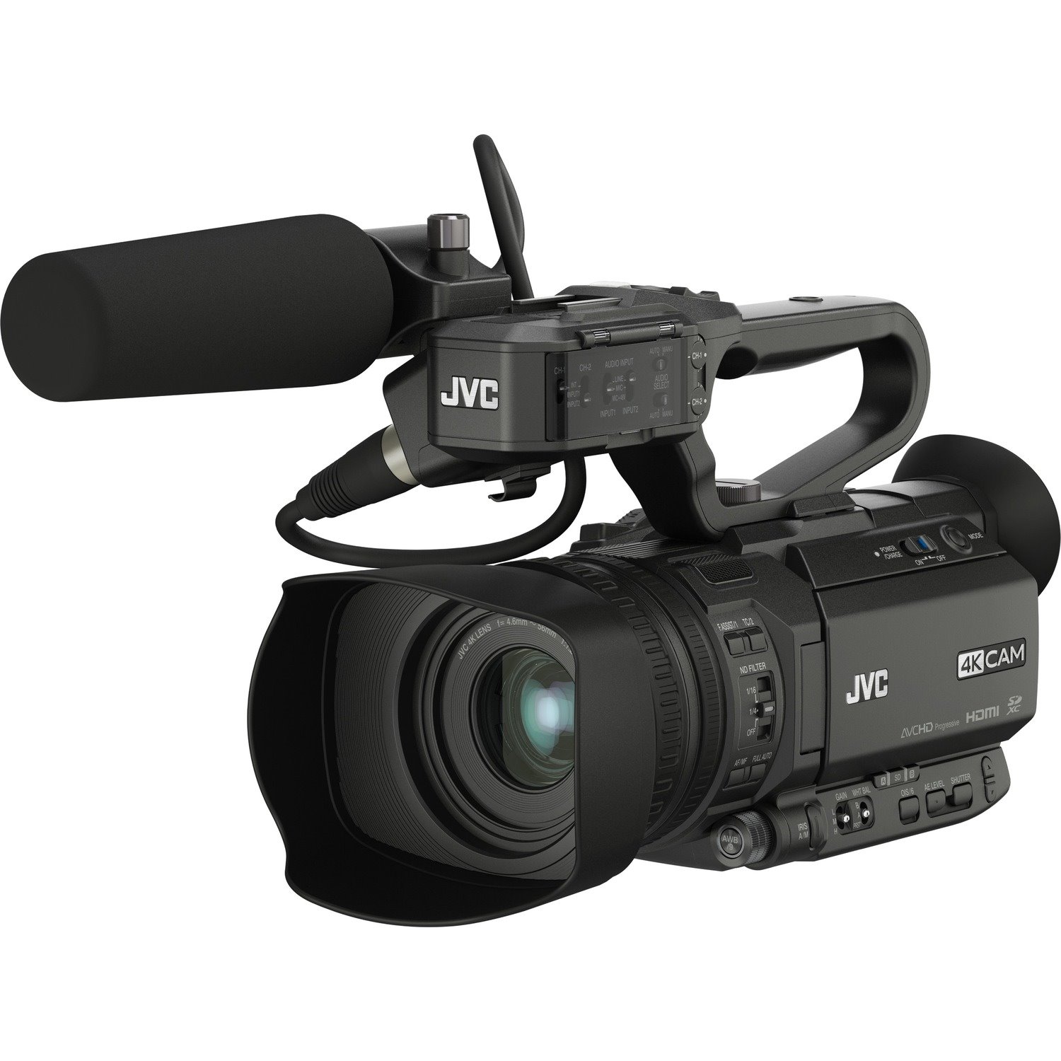 JVC GY-HM250U 4KCam Compact Handheld Camcorder with Integrated 12x Lens