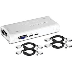 TRENDnet 4-Port USB KVM Switch Kit, VGA And USB Connections, 2048 x 1536 Resolution, Cabling Included, Control Up To 4 Computers, Compliant With Window, Linux, and Mac OS, TK-407K