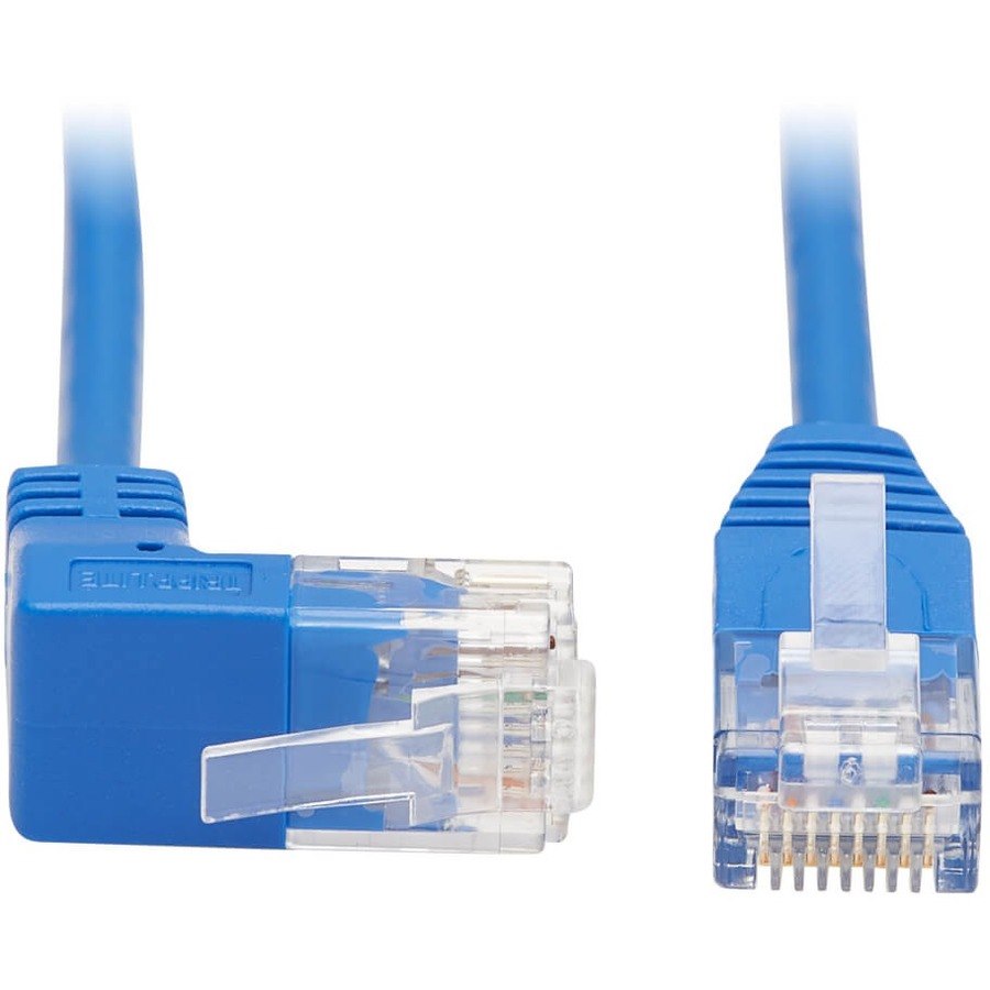 Tripp Lite by Eaton Up-Angle Cat6 Gigabit Molded Slim UTP Ethernet Cable (RJ45 Right-Angle Up M to RJ45 M), Blue, 1 ft. (0.31 m)