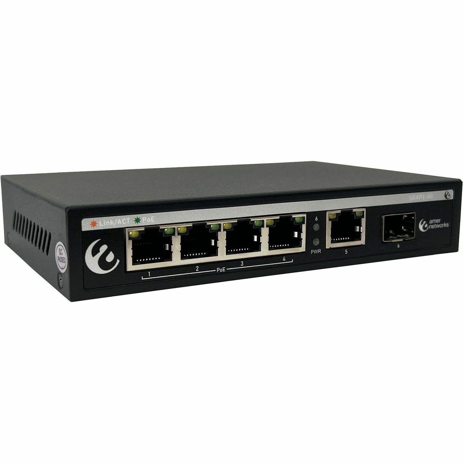 Amer SG4P1-60 4-Port Gigabit PoE Switch with 1 Gigabit RJ45 and 1 SFP