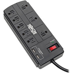 Tripp Lite by Eaton 8-Outlet Surge Protector with 2 USB Ports (2.1A Shared) - 8 ft. (2.43 m) Cord 1200 Joules Black