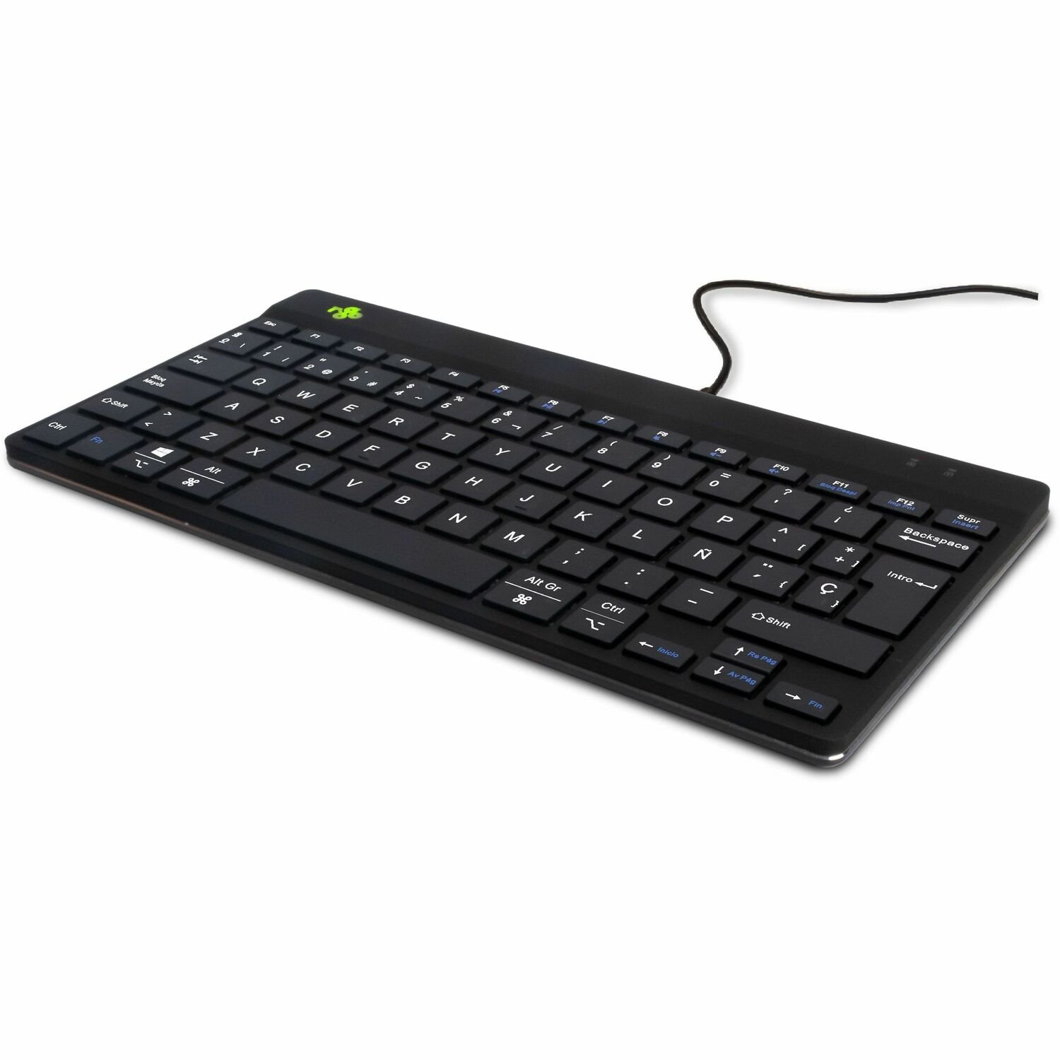 R-Go Compact Break Keyboard - Cable Connectivity - USB Interface - Spanish - QWERTY Layout - Black