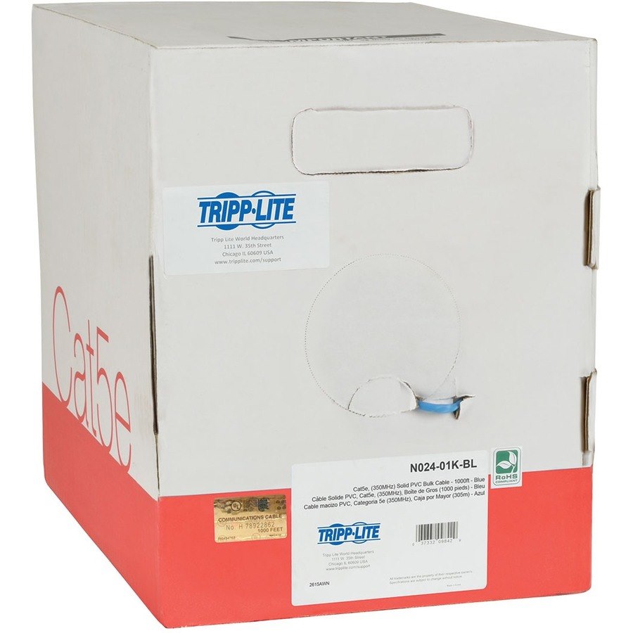 Eaton Tripp Lite Series Cat5e 350 MHz Solid Core Plenum-Rated (UTP) PVC Bulk Ethernet Cable - Blue, 1000 ft. (304.8 m)