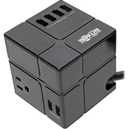Tripp Lite by Eaton Safe-IT 3-Outlet Cube Surge Protector 5-15R Outlets 6 USB Charging Ports 8 ft. (2.4 m) Cord Antimicrobial Protection