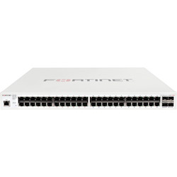 Layer 2/3 FortiGate switch controller compatible PoE+ switch with 48 x GE RJ45 ports, 4 x GE SFP, with automatic Max 370W POE output limit