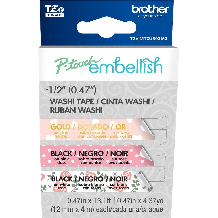 Brother P-touch Embellish Washi Tape - 3 Pack Pink