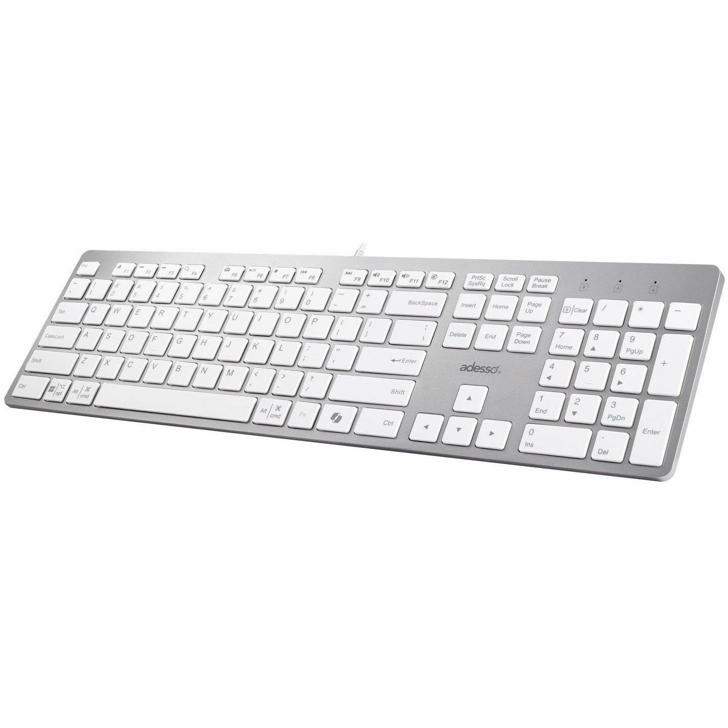 Adesso EasyTouch AKB-730UW Keyboard - Cable Connectivity - USB Type C Interface - English (UK) - White