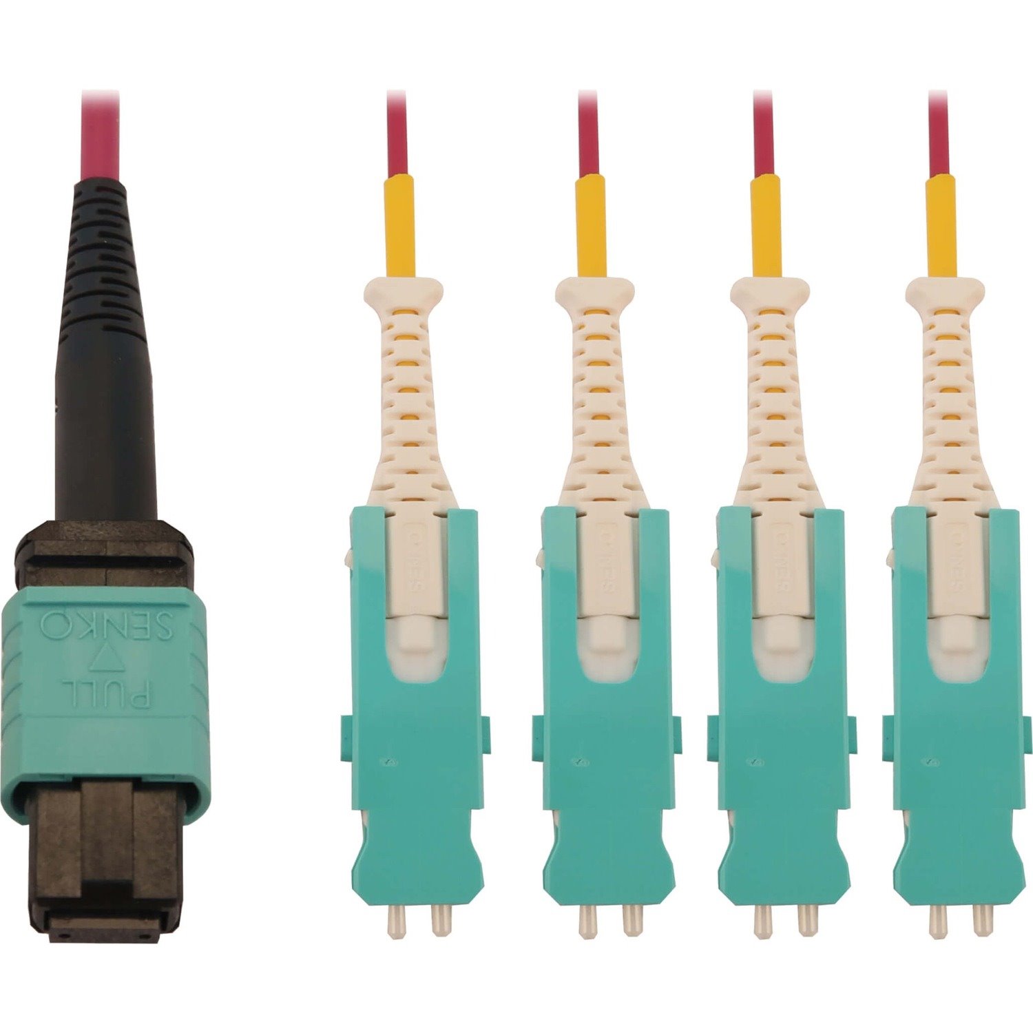 Eaton Tripp Lite Series 40/100/400G Multimode 50/125 OM4 Breakout Fiber Optic Cable (12F MTP/MPO-PC to 4x Duplex SN-PC F/M), LSZH, Magenta, 3 m (9.8 ft.)