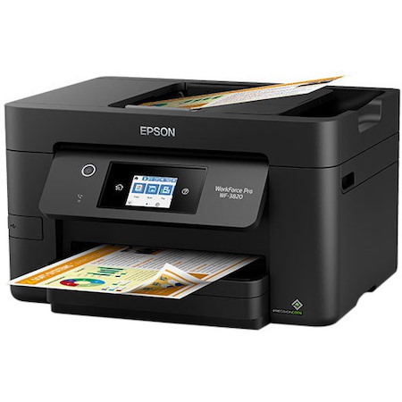 Epson WorkForce Pro WF-3820 Inkjet Multifunction Printer-Color-Copier/Fax/Scanner-4800x2400 dpi Print-Automatic Duplex Print-26000 Pages-250 sheets Input-1200 dpi Optical Scan-Color Fax-Wireless LAN-Epson Connect-Android Printing-Mopria