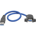 Tripp Lite by Eaton USB 3.0 SuperSpeed Panel-Mount Type-A Extension Cable (M/F), 1 ft. (0.31 m)