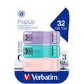 Verbatim Store 'n' Go PopUp 32 GB USB 2.0 Flash Drive - Aqua, Pink, Purple