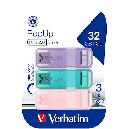 Verbatim PopUp USB2.0 Drive 32GB Triple Pack - Pastel Colours