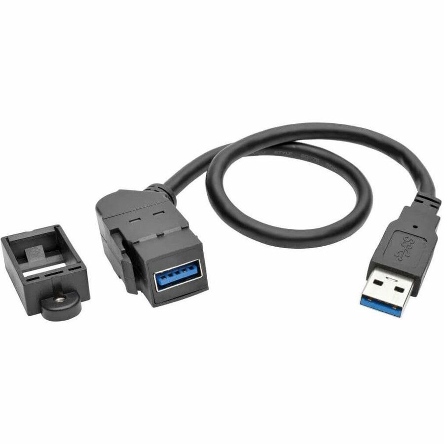 Eaton Tripp Lite Series USB 3.0 All-in-One Keystone/Panel Mount Extension Cable (M/F), Angled Connector, Black, 1 ft. (0.31 m)