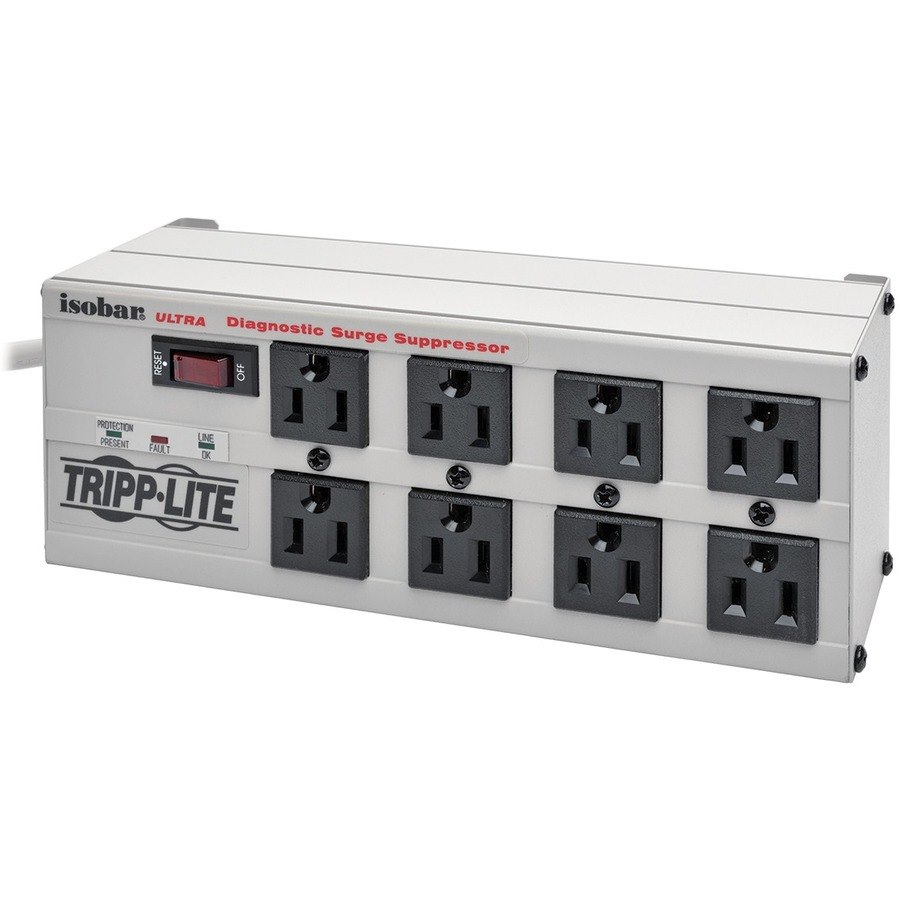 Tripp Lite Isobar 8-Outlet Surge Protector 12 ft. Cord with Right-Angle Plug 3840 Joules Diagnostic LEDs Metal Housing