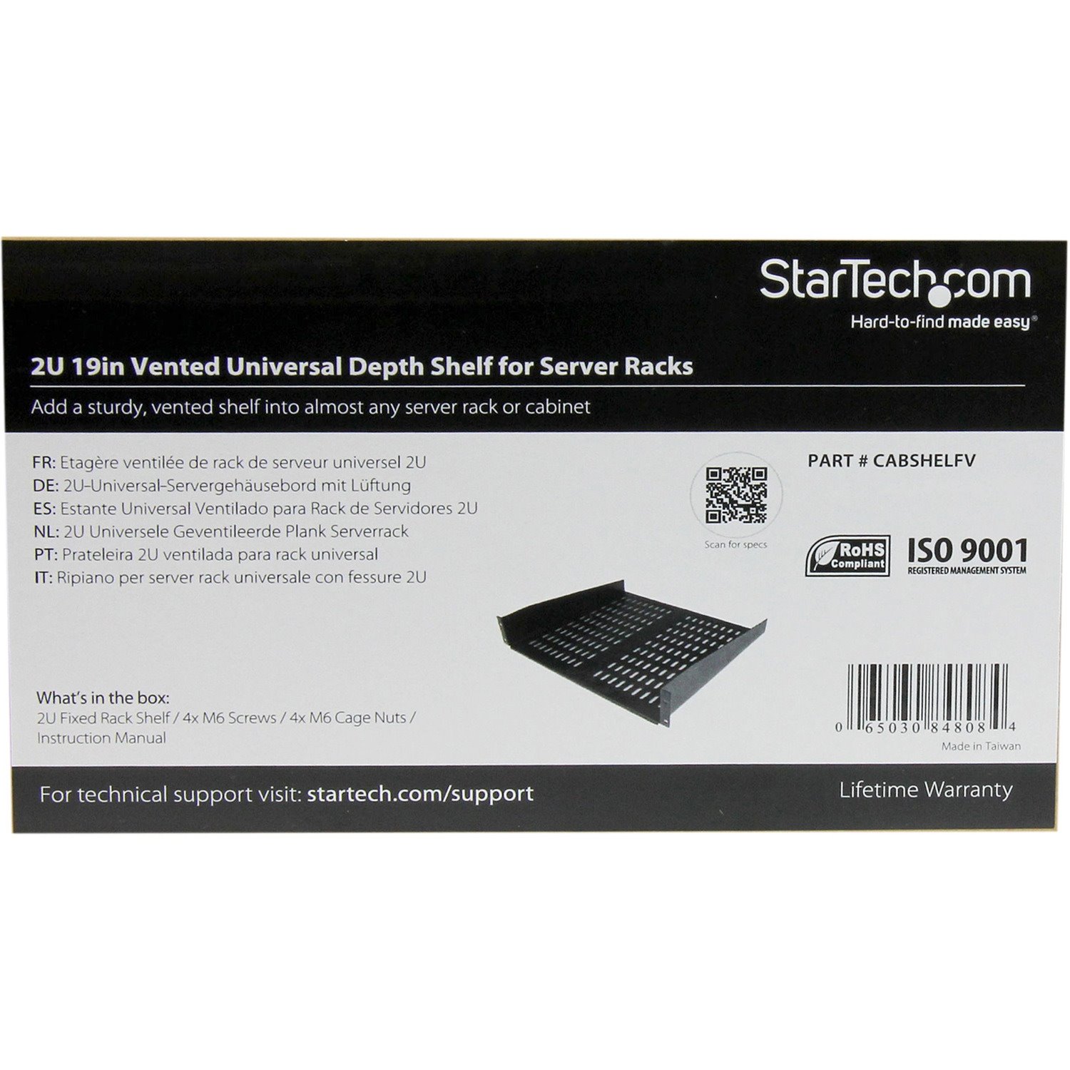 StarTech.com 2U 16in Universal Vented Rack Mount Cantilever Shelf - Fixed Server Rack Cabinet Shelf - 50lbs / 23kg