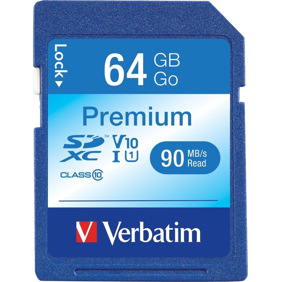 Verbatim Premium 64 GB Class 10/UHS-I (U1) SDXC - 1 Pack - TAA Compliant