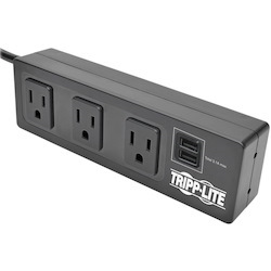 Tripp Lite by Eaton Protect It! 3-Outlet Surge Protector with Mounting Brackets, 10 ft. Cord, 510 Joules, 2 USB Charging Ports, Black Housing