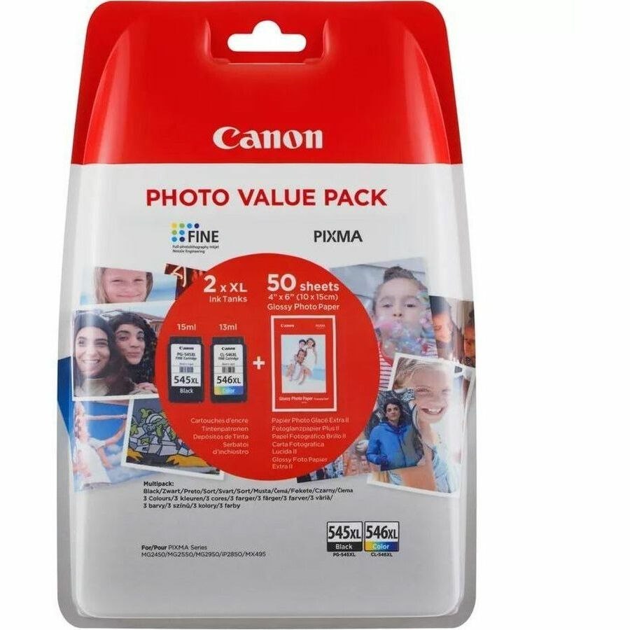 Canon PG-545XL/CL-546XL Original High Yield Inkjet Ink Cartridge - Black, Cyan, Yellow, Magenta - 2 / Blister Pack