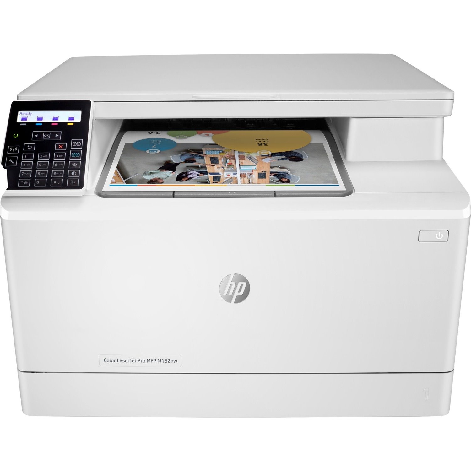 HP LaserJet Pro M182nw Laser Multifunction Printer-Color-Copier/Scanner-17 ppm Mono/17 ppm Color Print-600x600 dpi Print-Manual Duplex Print-30000 Pages-150 sheets Input-1200 dpi Optical Scan-Wireless LAN-HP ePrint-Mopria