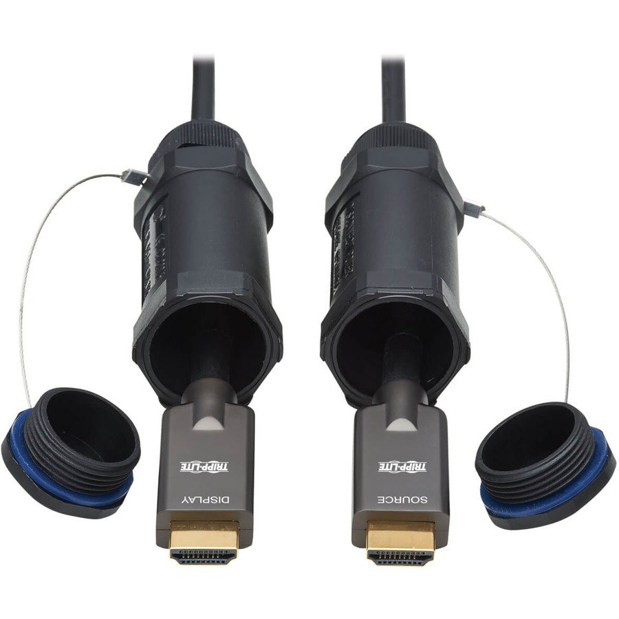 Tripp Lite by Eaton High-Speed Armored HDMI Fiber Active Optical Cable (AOC) with Hooded Connectors - 4K @ 60 Hz, HDR, IP68, M/M, Black, 30 m (98 ft.)