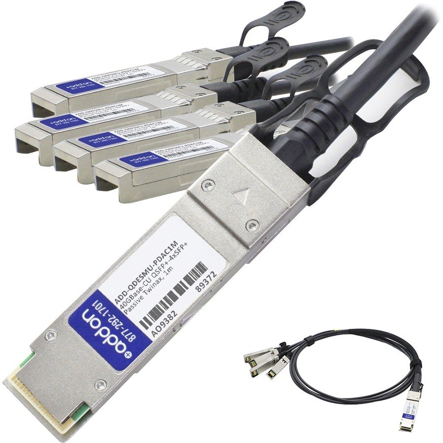 AddOn Dell 462-3639 to Multiple OEM Compatible TAA Compliant 40GBase-CU QSFP+ to 4xSFP+ Direct Attach Cable (Passive Twinax, 1m)