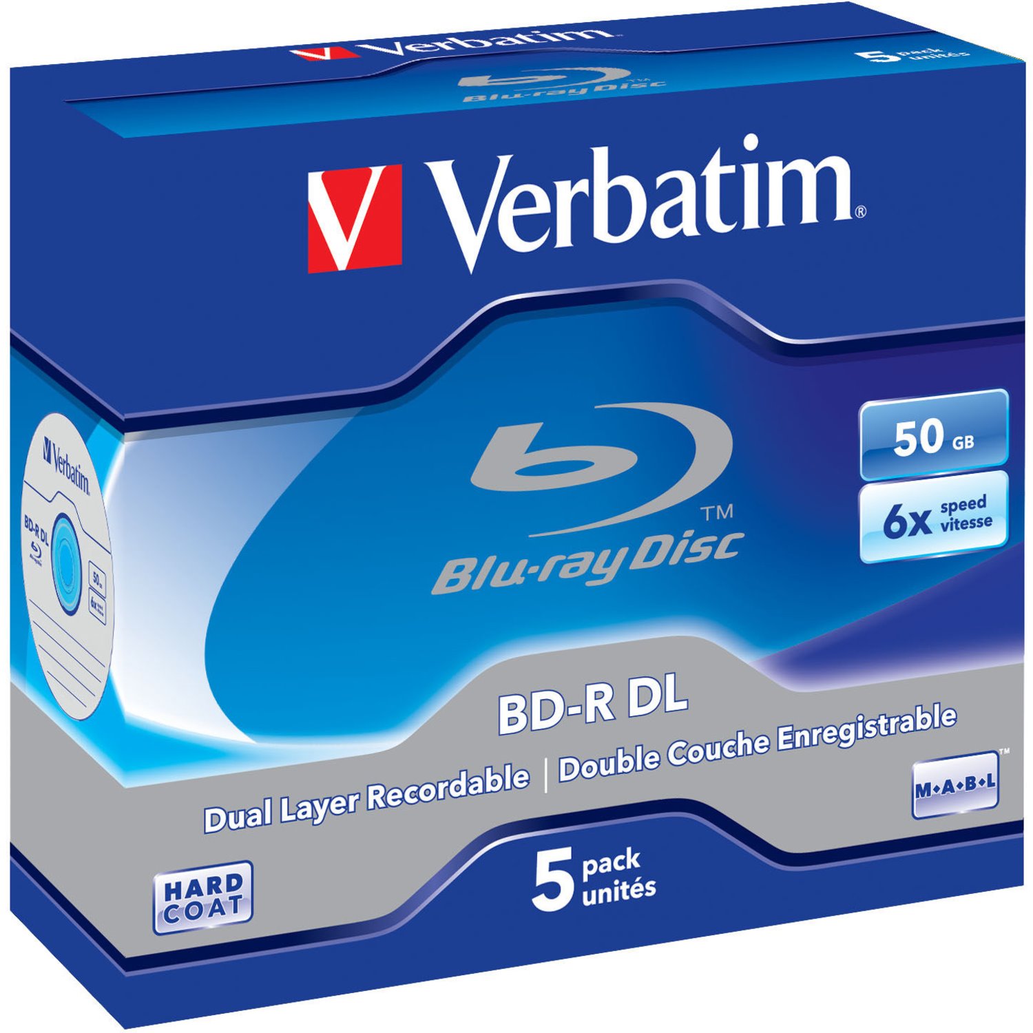 Verbatim 43748 Blu-ray Recordable Media - BD-R DL - 6x - 50 GB - 5 Pack Jewel Case