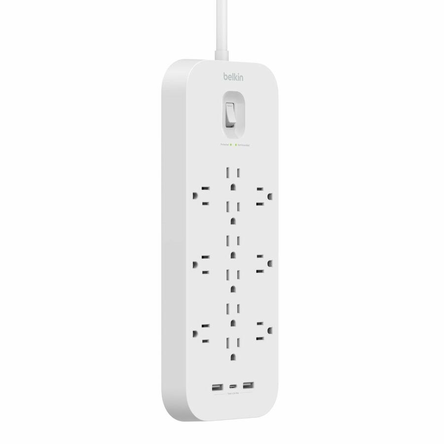 Belkin 12-Outlet Surge Protector Power Strip w/ 12 AC Outlets, 1 USB-C Port, & 2 USB-A Ports, 6ft Cable, Overload and Overvoltage Protection, and On/Off Power Switch - 4,000 Joules of Protection