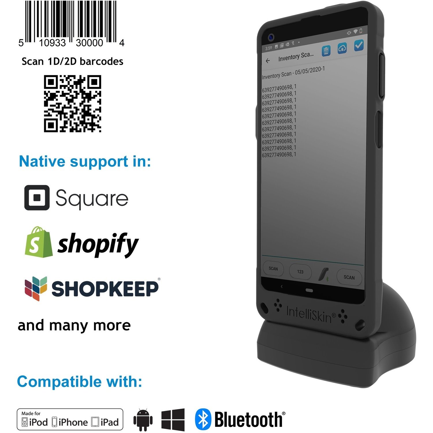 Socket Mobile DuraSled DS840, Universal Barcode Scanning Sled, for XCover Pro & Charging Dock