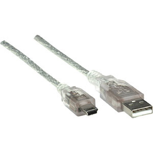 Manhattan Hi-Speed USB 2.0 A Male to Mini-B Male Device Cable, 6', Translucent Silver