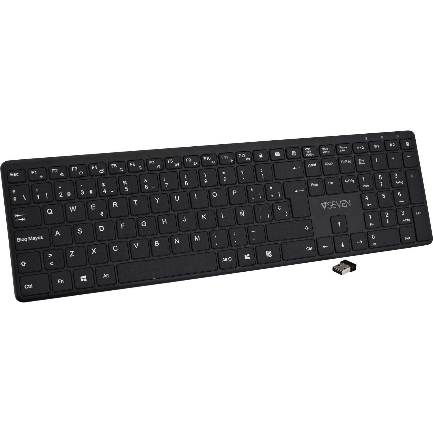 V7 KW550ESBT Keyboard - Wireless Connectivity - USB Interface - Spanish - QWERTY Layout - Black