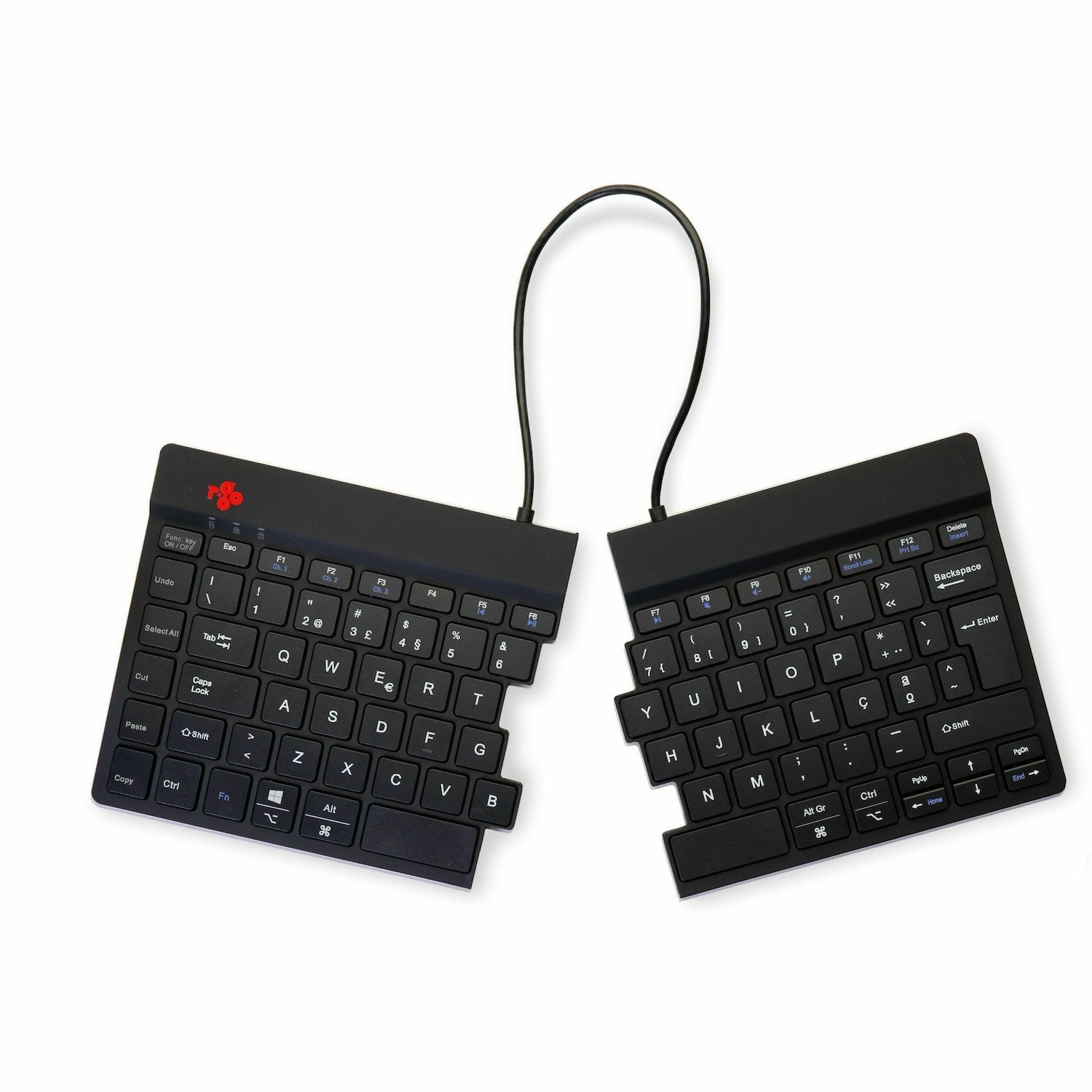 R-Go Split Break Keyboard - Wireless Connectivity - Portuguese - QWERTY Layout - Black