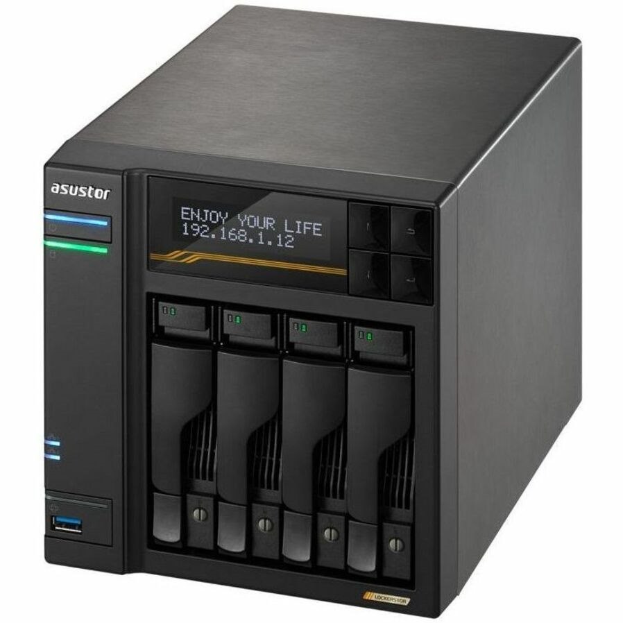 Asustor Lockerstor 4 Gen3 AS6804T, 4 Bay NAS, AMD Ryzen Quad-Core 2.3 GHz, 16GB RAM ECC DDR5, 4 M.2 NVMe Slots, Dual 5GbE and Dual 10GbE Port, USB 4.0 Type-C, Network Attached Storage (Diskless)