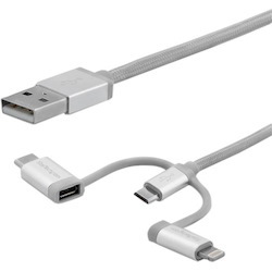 StarTech.com 2m USB Multi Charging Cable - Braided - Apple MFi Certified - USB 2.0 - Charge 1x device at a time - For USB-C or Lightning devices attach the corresponding connector of the cable to the Micro-USB connector and plug into your device - For Micro-USB devices plug the middle connector into your device