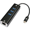 V7 Gigabit Ethernet Adapter USB-C Male to USB A Female x 3, RJ45 Black