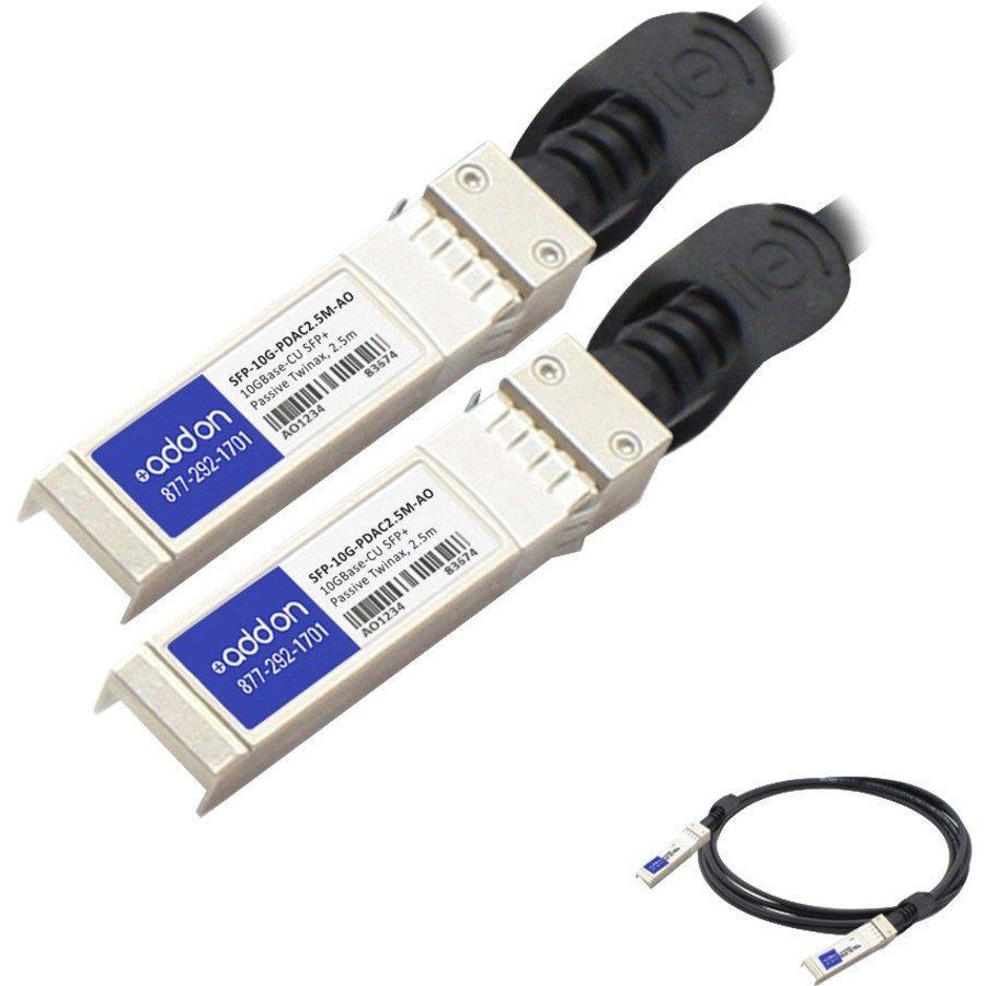 AddOn MSA and TAA Compliant 10GBase-CU SFP+ to SFP+ Direct Attach Cable (Passive Twinax, 2.5m)