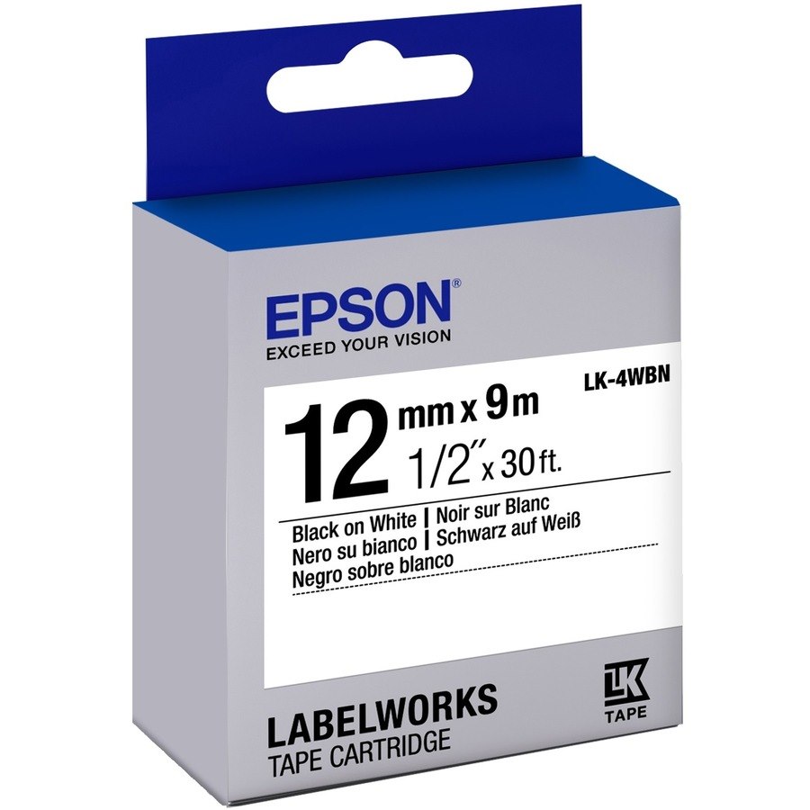 Epson LabelWorks Standard LK Tape Cartridge ~1/2" Black on White