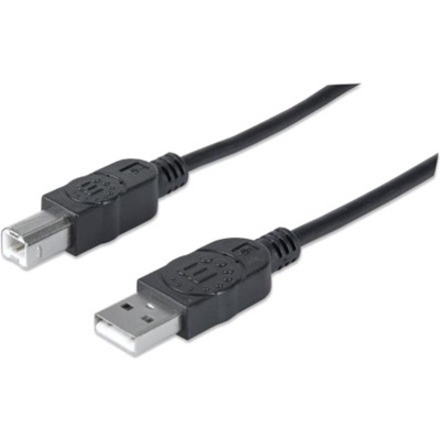 Manhattan USB-A to USB-B Cable, 3m, Male to Male, 480 Mbps (USB 2.0), USB2HAB3M, Hi-Speed USB, Black, Lifetime Warranty, Polybag