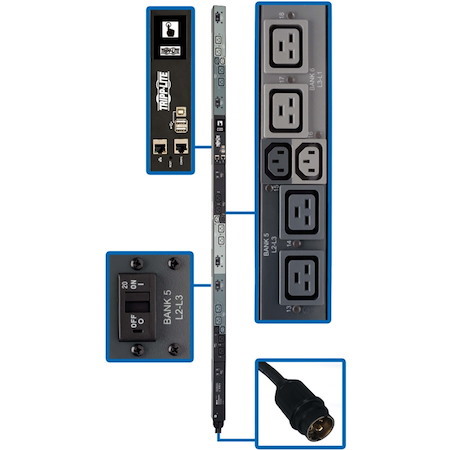 Tripp Lite by Eaton 14.4kW 208V 3PH Monitored Per-Outlet PDU - LX Interface, Gigabit, 18 Outlets, 50A CS8365C Input, LCD, 1.8 m Cord, 0U 1.8 m Height, TAA