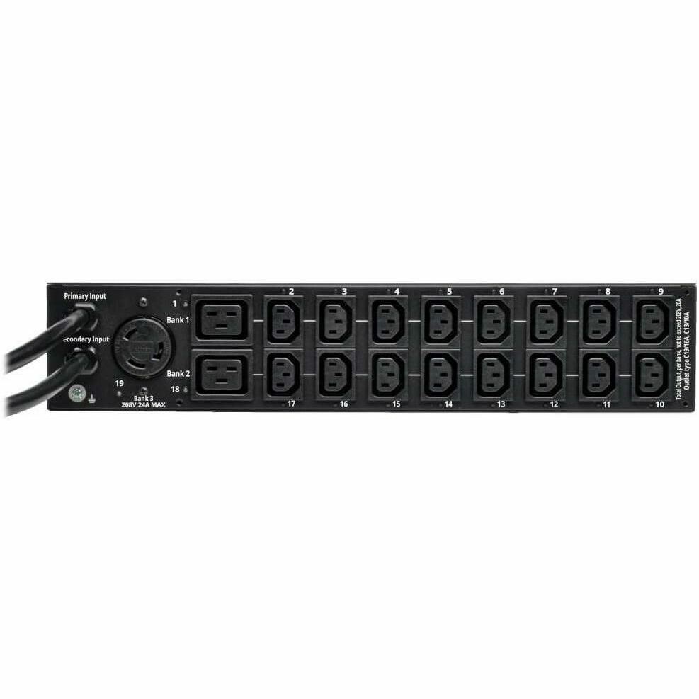 Eaton Tripp Lite Series 5.8kW Single-Phase Switched Automatic Transfer Switch PDU, Two 200-240V L6-30P Inputs, 16-C13 2-C19 & 1 L6-30R Outlet, 2U, TAA