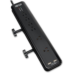 Tripp Lite by Eaton Protect It! 6-Outlet Clamp-Mount Surge Protector 6 ft. (1.83 m) Cord 2100 Joules 2 x USB Charging ports (2.1A total)