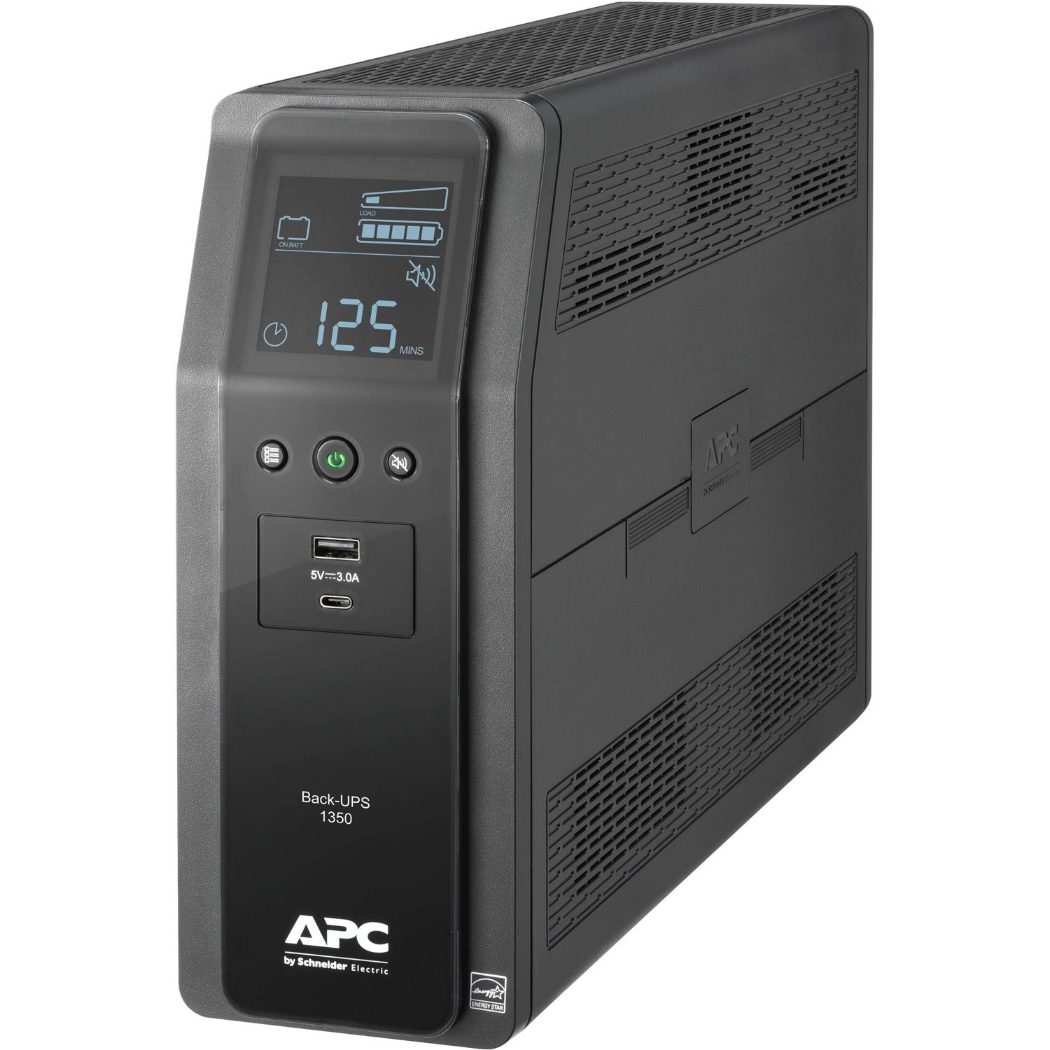 APC Back-UPS Pro 1350VA, 120V, AVR, LCD, 2 USB charging ports, 10 NEMA outlets (4 surge)