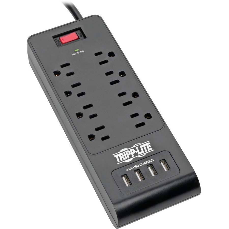 Eaton Tripp Lite Series 8-Outlet Surge Protector with 4 USB Ports (4.2A Shared) - 6 ft. (1.83 m) Cord, 1800 Joules, Black