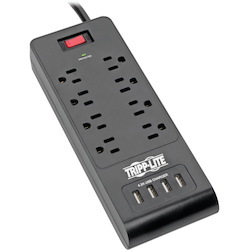 Tripp Lite by Eaton 8-Outlet Surge Protector with 4 USB Ports (4.2A Shared) - 6 ft. (1.83 m) Cord 1800 Joules Black