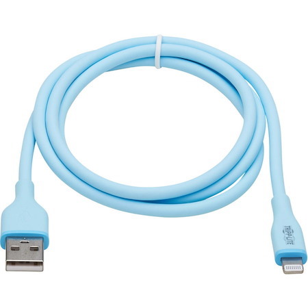 Eaton Tripp Lite Series Safe-IT USB-A to Lightning Sync/Charge Antibacterial Cable (M/M), Ultra Flexible, MFi Certified, Light Blue, 3 ft. (0.91 m)
