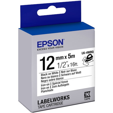 Epson LabelWorks Iron on (Fabric) LK Tape Cartridge ~1/2" Black on White