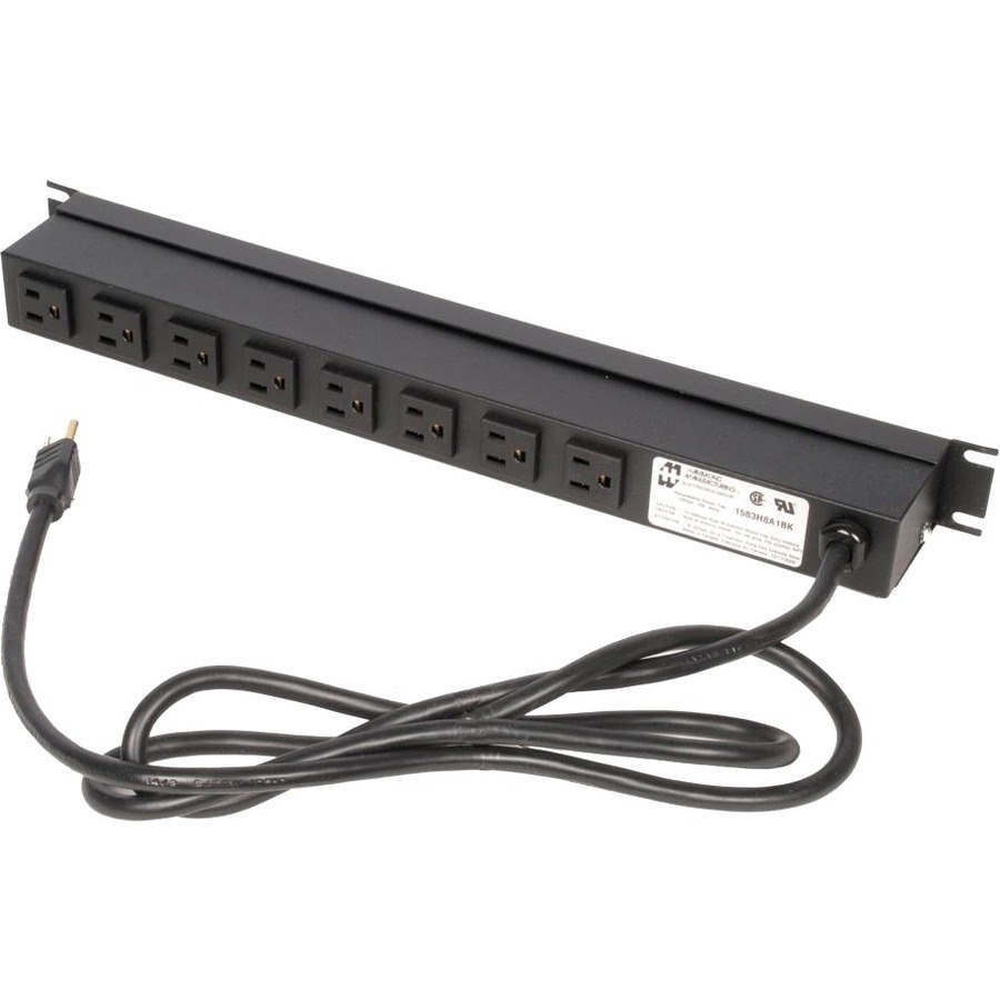 Rack Solutions 15A Horizontal Rackmount Power Strip with 8 Rear Outlets (15ft Cord)