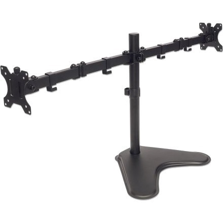 Manhattan TV & Monitor Mount, Desk, Double-Link Arms, 2 screens, Screen Sizes: 10-27" , Black, Stand Assembly, Dual Screen, VESA 75x75 to 100x100mm, Max 8kg (each), Lifetime Warranty