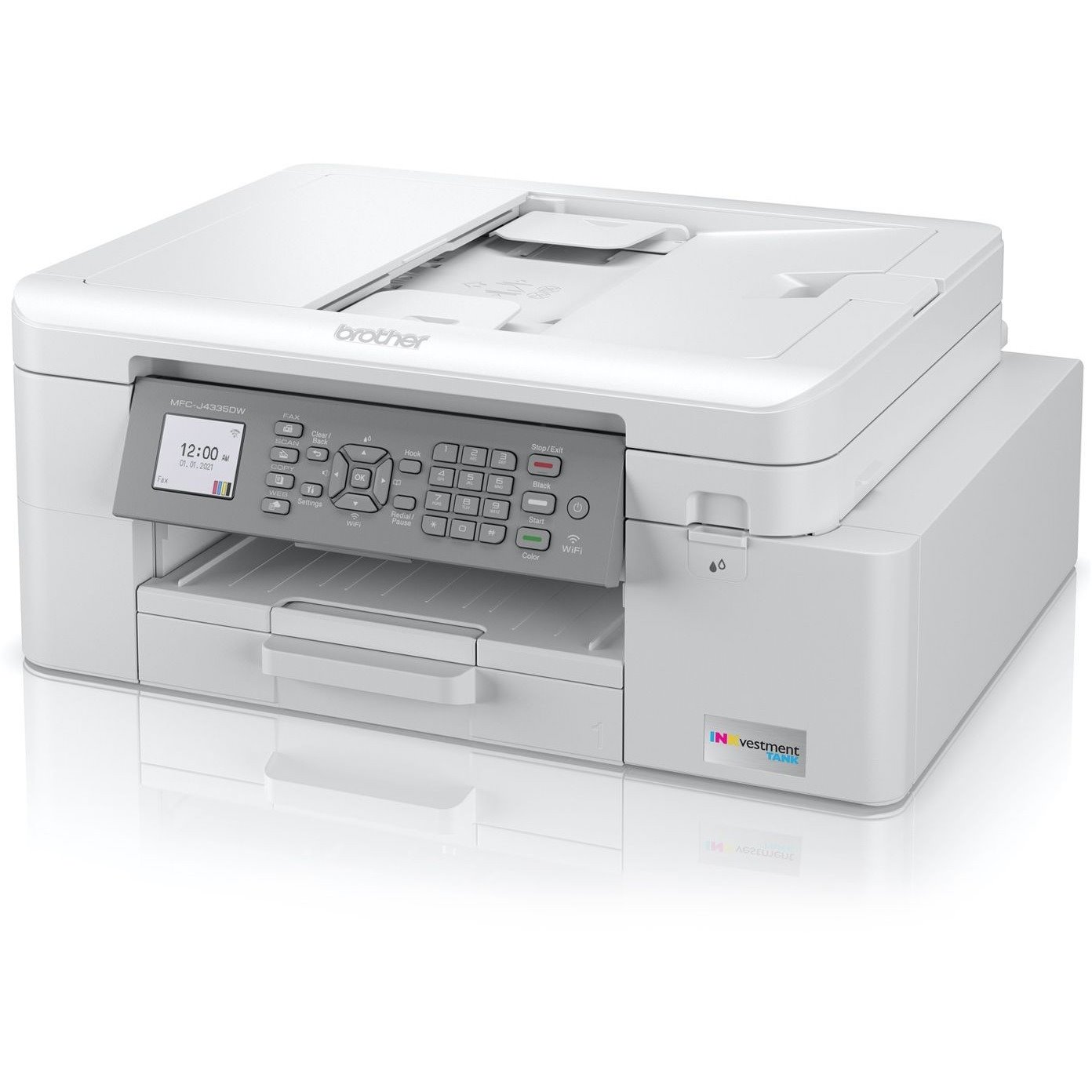 Brother INKvestment Tank MFC-J4335DW Inkjet Multifunction Printer-Color-Copier/Fax/Scanner-4800x1200 dpi Print-Automatic Duplex Print-30000 Pages-150 sheets Input-Color Flatbed Scanner-2400 dpi Optical Scan-Wireless LAN-Mopria-Brother Mobile Connect