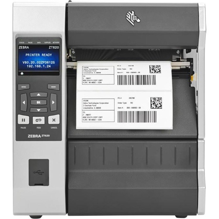 Zebra ZT620 Industrial Direct Thermal/Thermal Transfer Printer - Monochrome - Label Print - Gigabit Ethernet - USB - USB Host - Serial - Bluetooth - With Cutter