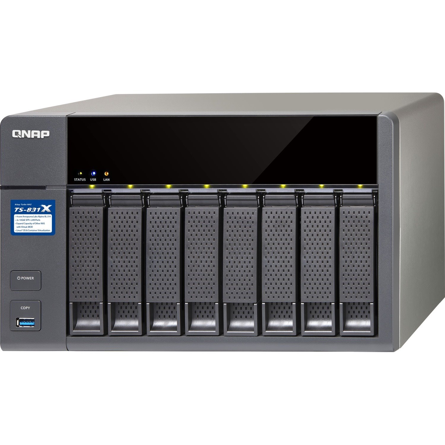 QNAP Turbo NAS TS-831X 8 x Total Bays SAN/NAS Storage System - 24 TB HDD - Annapurna Labs Alpine AL-314 Quad-core (4 Core) 1.40 GHz - 4 GB RAM - DDR3 SDRAM Desktop